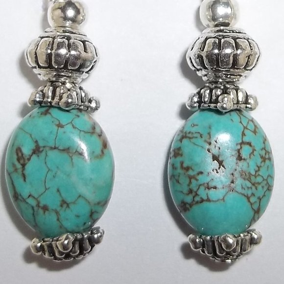 Turquoise Blue & Silver Beaded Earrings Set 5433 - Picture 6 of 8